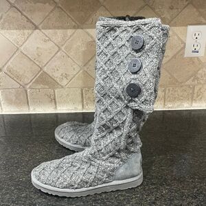 Ugg Australia Women’s Size 7 M Lattice Cardy  Knit Boots 3066 Gray Button Tall